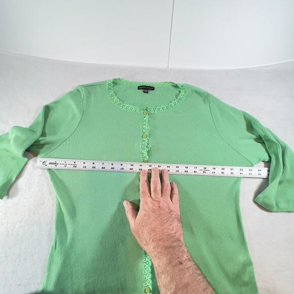 Button Up Top Carolyn Taylor Woman's XL Green Lace Trim Cotton Rayon Blend - Picture 6 of 13